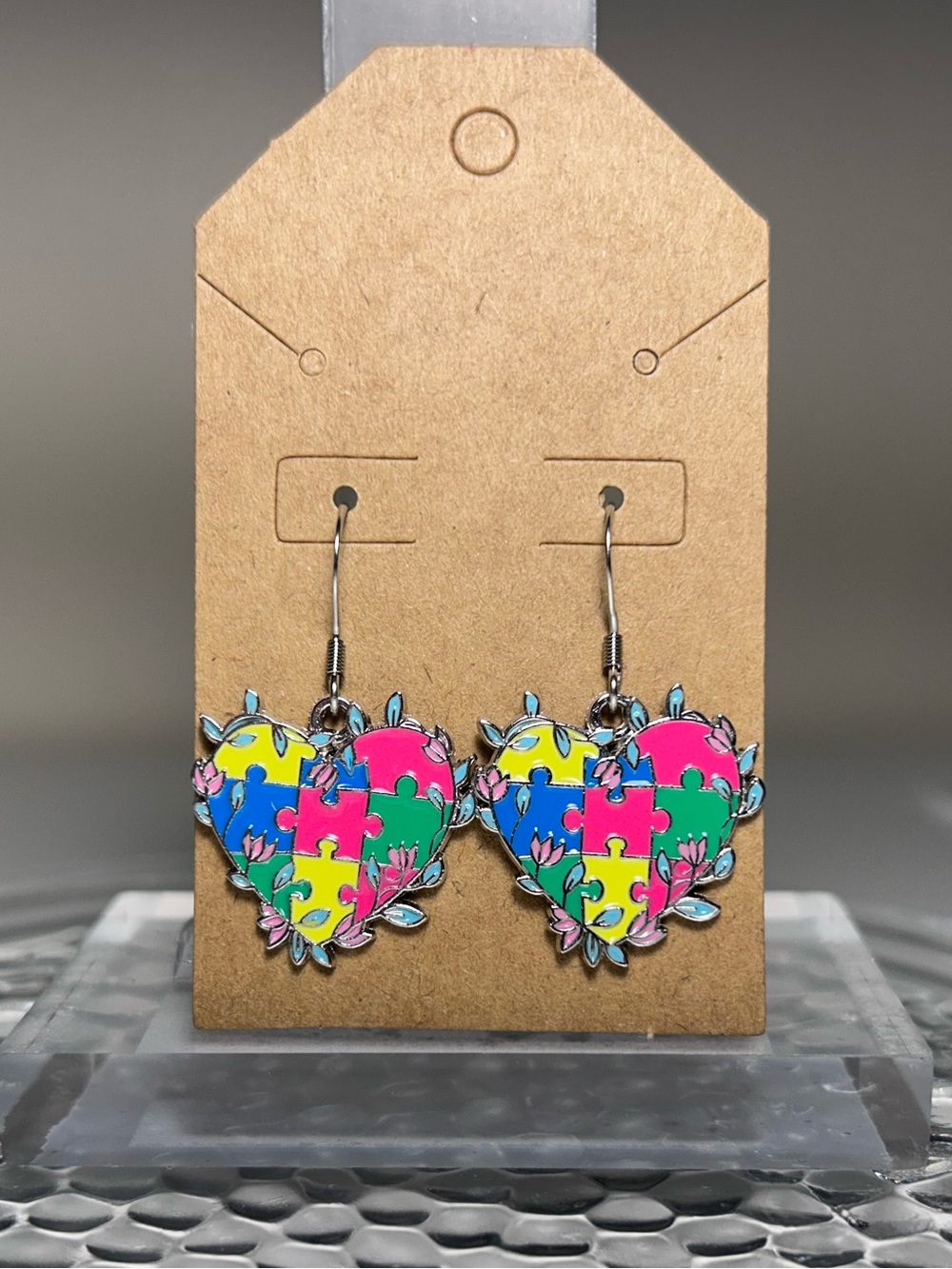 Handmade Autism Awareness Heart Earrings